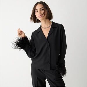 J.Crew NWOT button down with feather sleeve trim